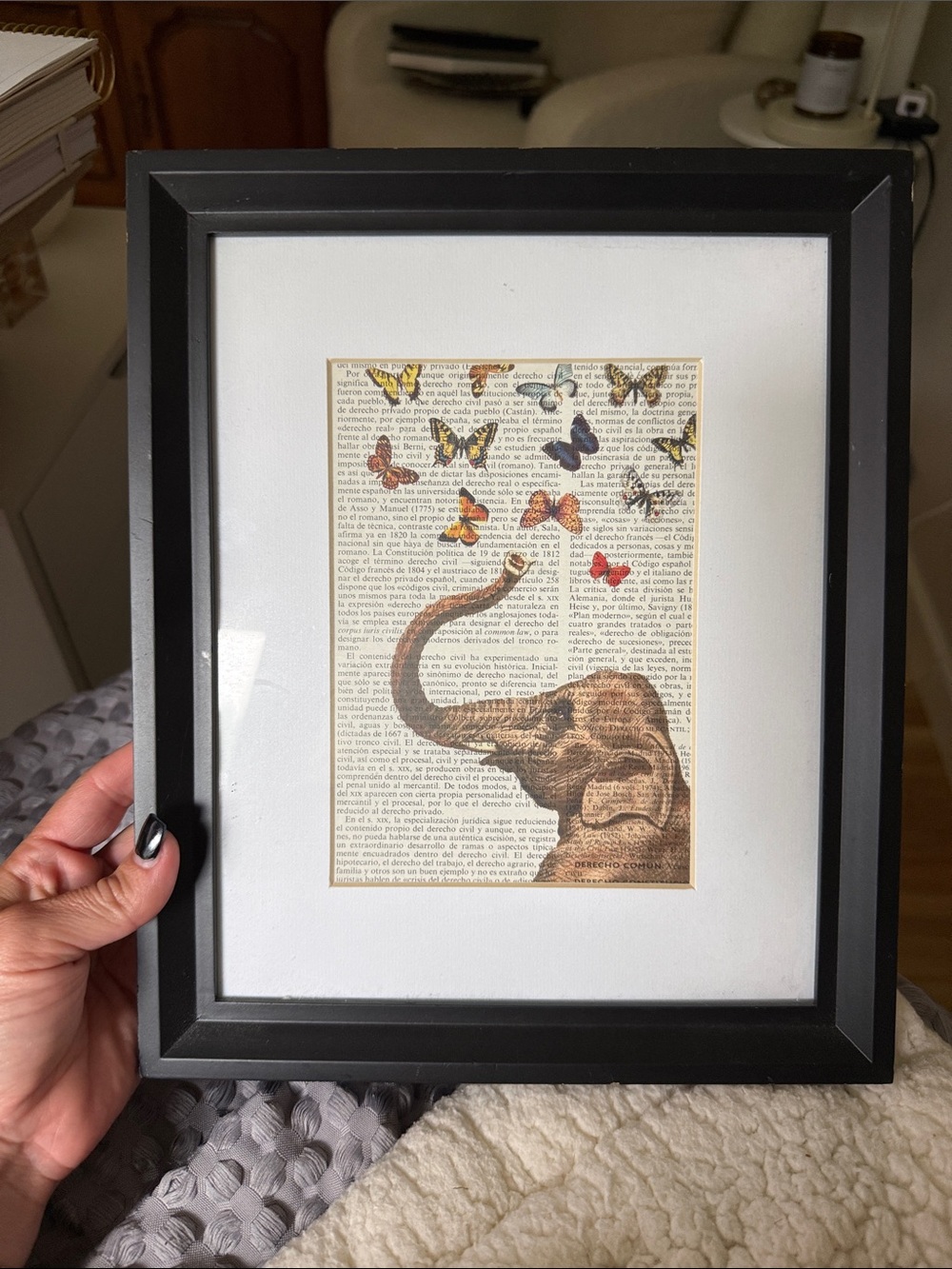 Framed Elephant & Butterflies Wall Art - Black Frame, Multicolor